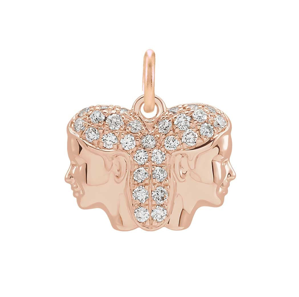 Gemini zodiac charm in 14K rose gold with .01ct diamond(May-21---Jun-20) variant--Gemini variant--14K-rose-gold