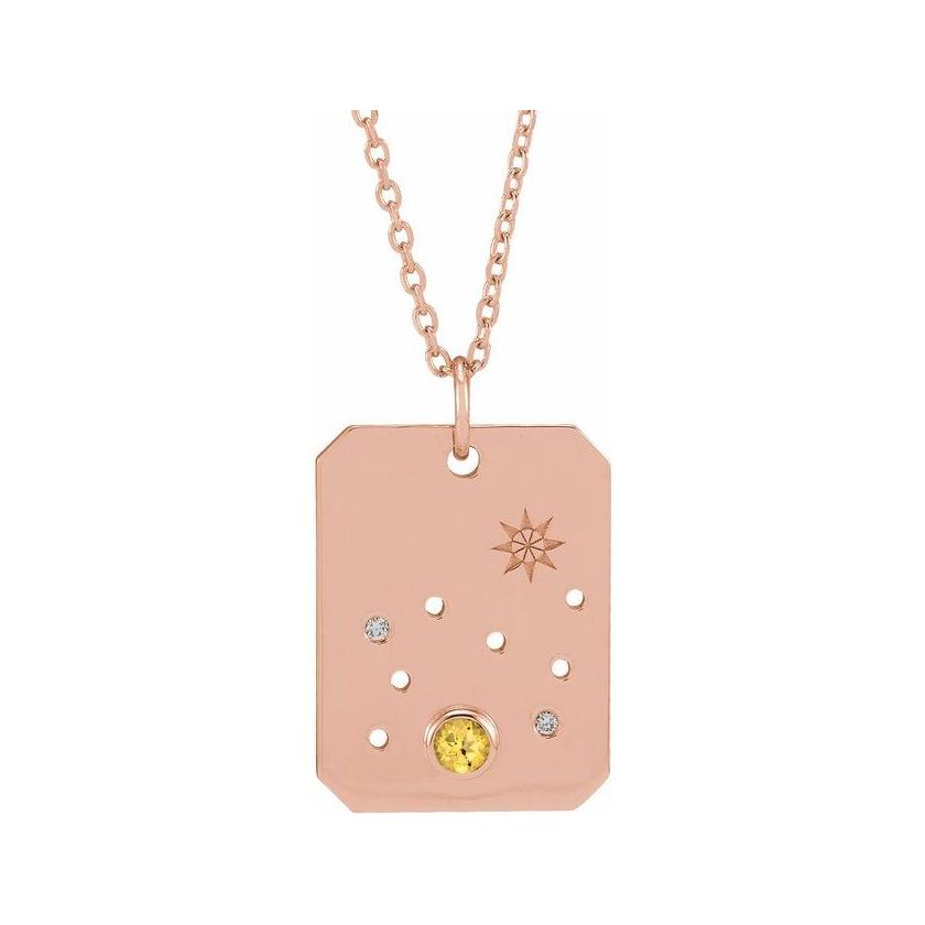 14K rose gold Leo constellation necklace with diamonds and birthstone on gold chain(Jul-23---Aug-22) variant--Leo variant--14K-rose-gold
