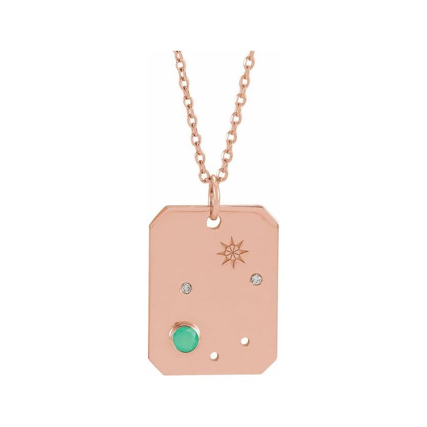 14K rose gold Libra constellation necklace with diamonds and birthstone on gold chain(Sep-23---Oct-22) variant--Libra variant--14K-rose-gold