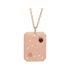 14K rose gold Pisces constellation necklace with diamonds and birthstone on gold chain