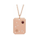 14K rose gold Pisces constellation necklace with diamonds and birthstone on gold chain (Feb 19 - Mar 20)
