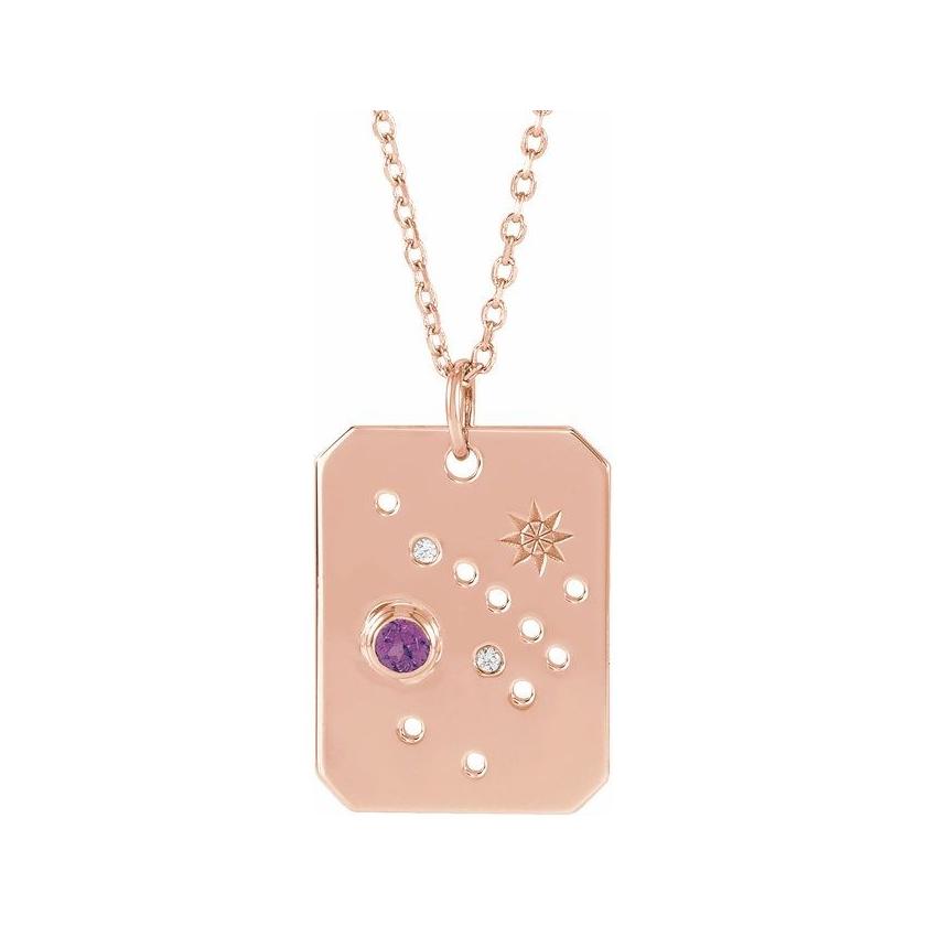14K rose gold Sagittarius constellation necklace with diamonds and birthstone on gold chain(Nov-22---Dec-21) variant--Sagittarius variant--14K-rose-gold