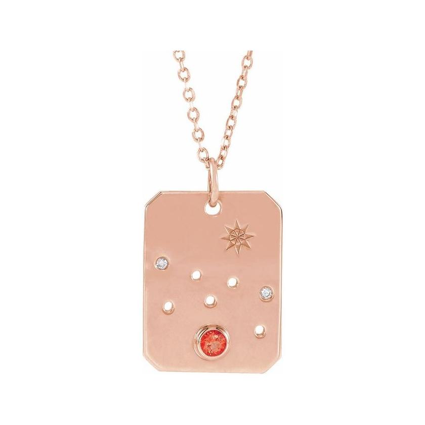 14K rose gold Taurus constellation necklace with diamonds and birthstone on gold chain(Apr-20---May-20) variant--Taurus variant--14K-rose-gold