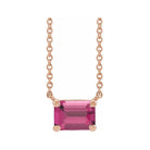Modern 14K rose gold necklace featuring vertical emerald-cut tourmaline gemstone for birth month elegance