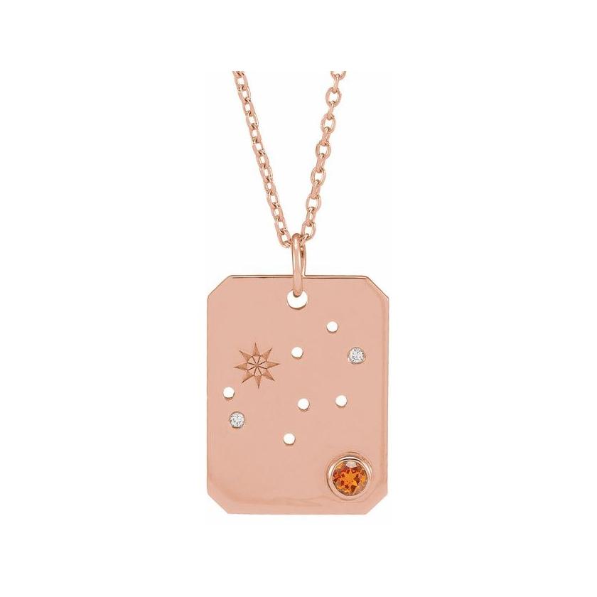 14K rose gold necklace with dotted star pattern forming the Virgo constellation design.