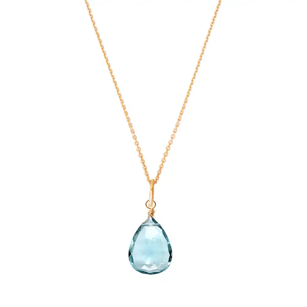 Aquamarine drop necklace in 14K gold, styled for layering variant--14K-rose-gold