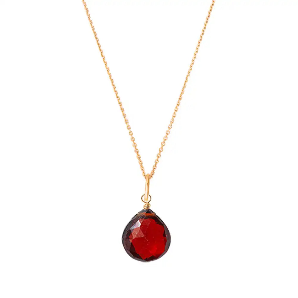 Garnet drop necklace in 14K gold, on white background variant--14K-rose-gold