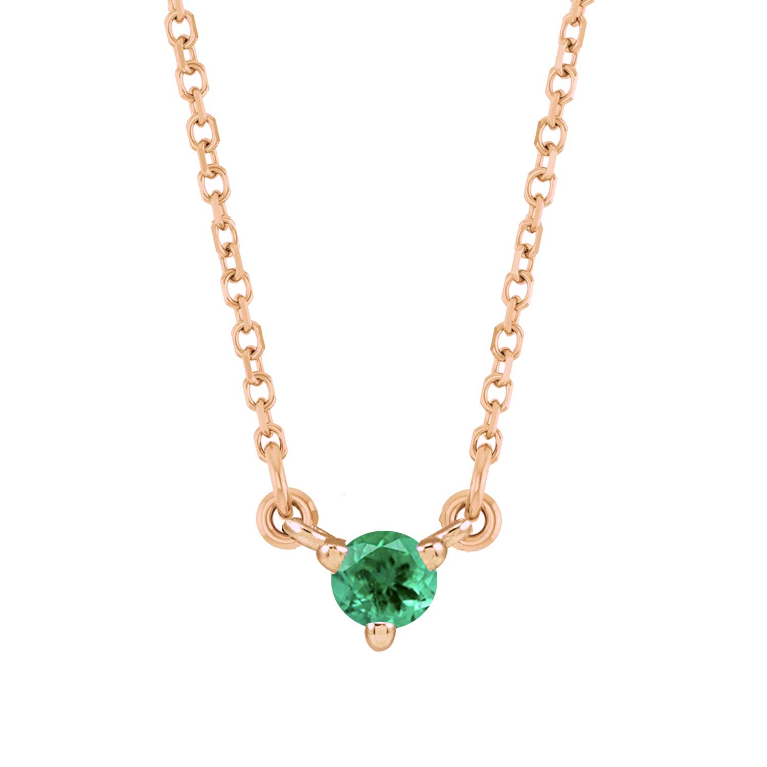 Tiny emerald necklace in 14K rose gold, delicate and dainty for everyday wear.