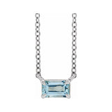 Emerald-cut aquamarine birthstone necklace set in 14K yellow gold with east-west minimalist pendant design variant--14K-white-gold