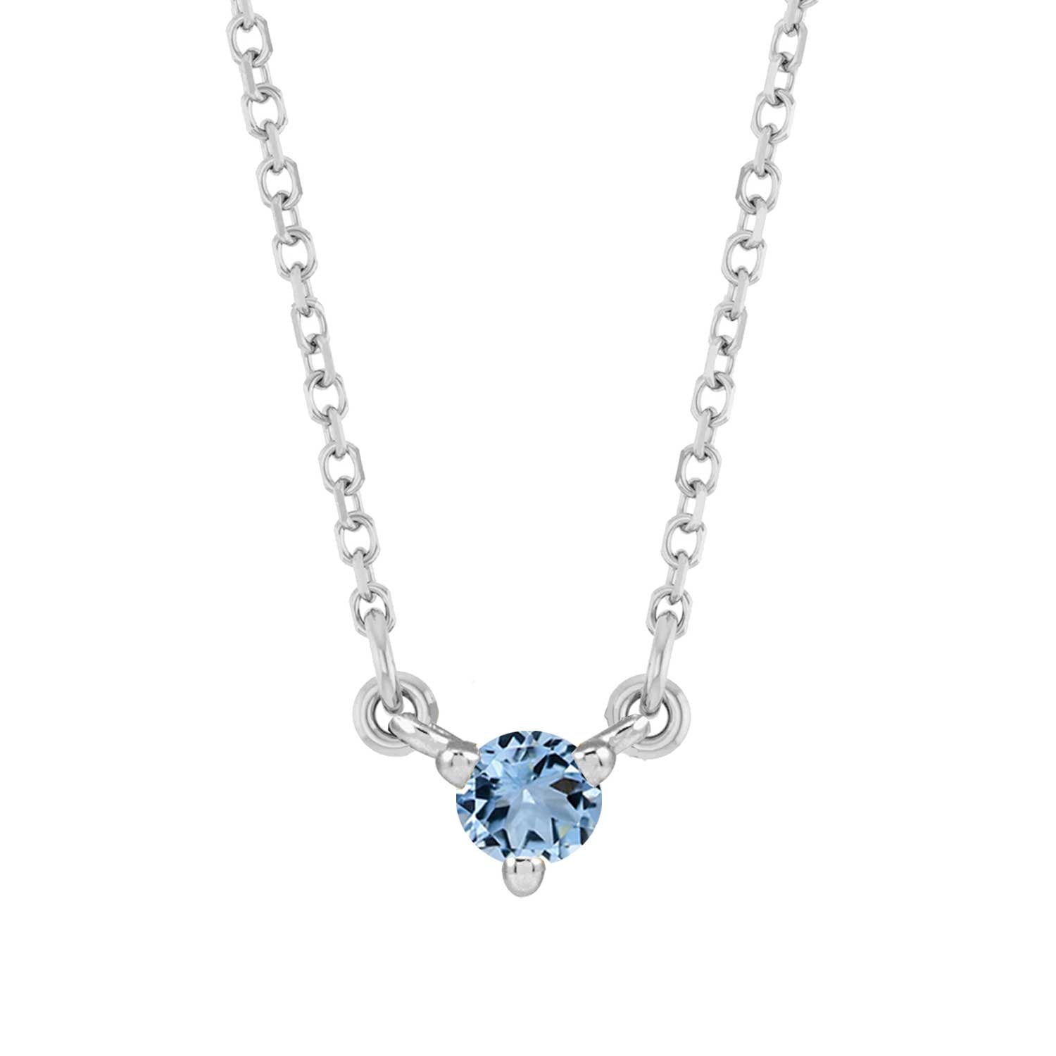 14K white gold-Aquamarine-Solitaire-Necklace-Lovely-Birthstone-Necklace