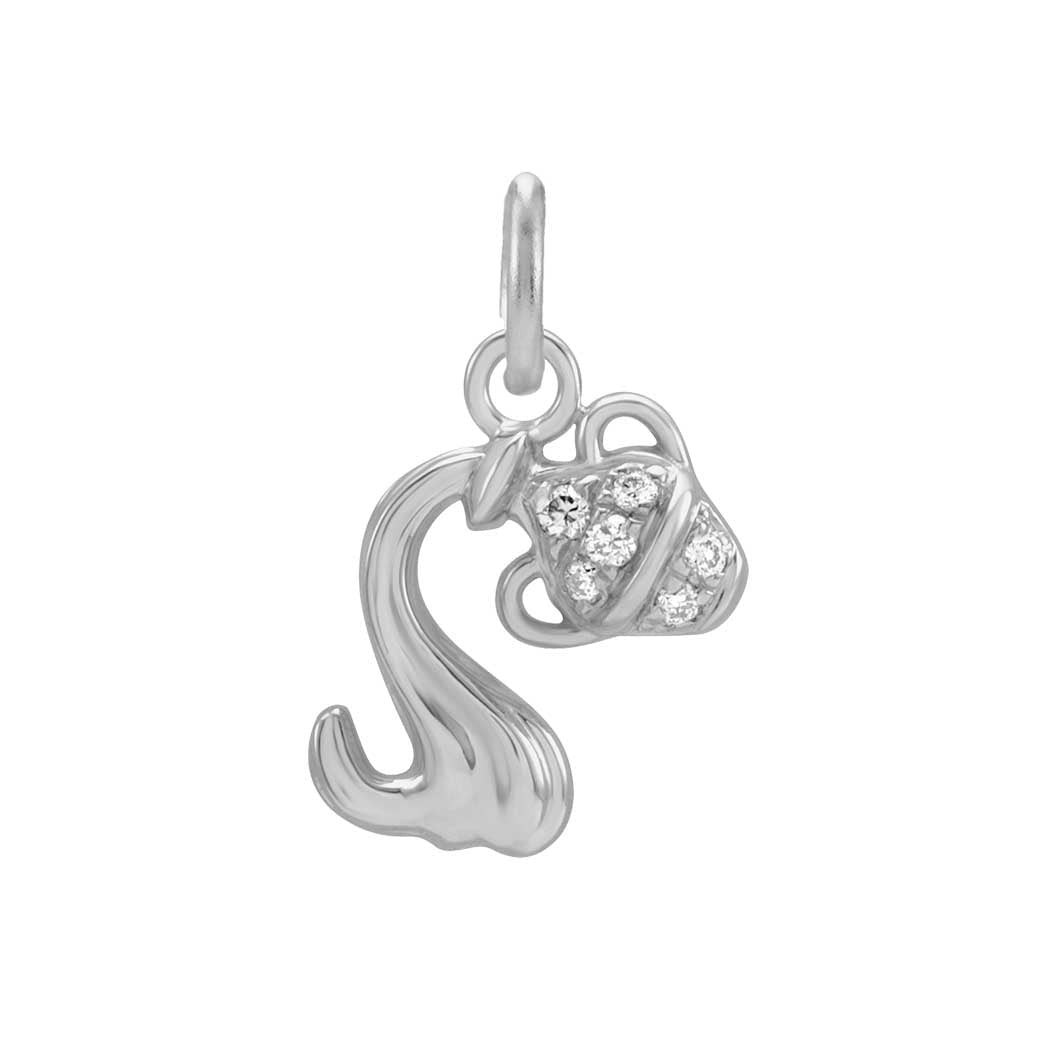 Aquarius zodiac charm in 14K white gold with .01ct diamond