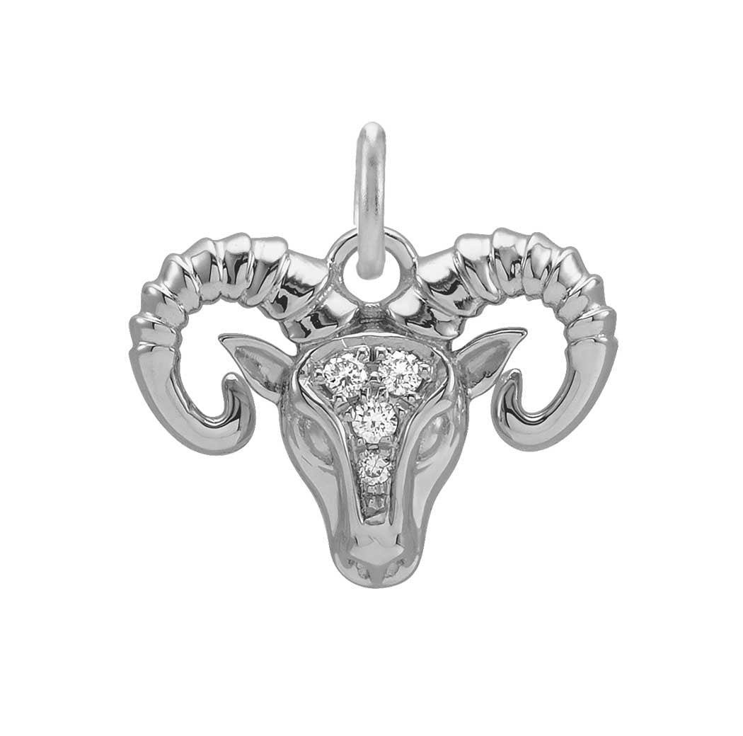 Aries zodiac charm in 14K white gold with .01ct diamond
