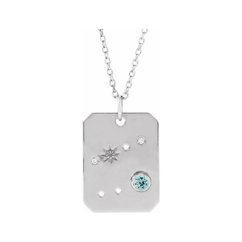 14K white gold Cancer constellation necklace with diamonds and birthstone on gold chain(Jun-21---Jul-22) variant--Cancer variant--14K-white-gold