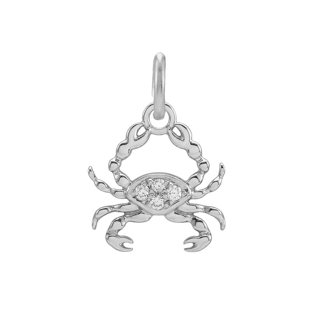 Delicate Cancer astrology charm featuring tiny diamonds and gold finish variant--14K-white-gold
