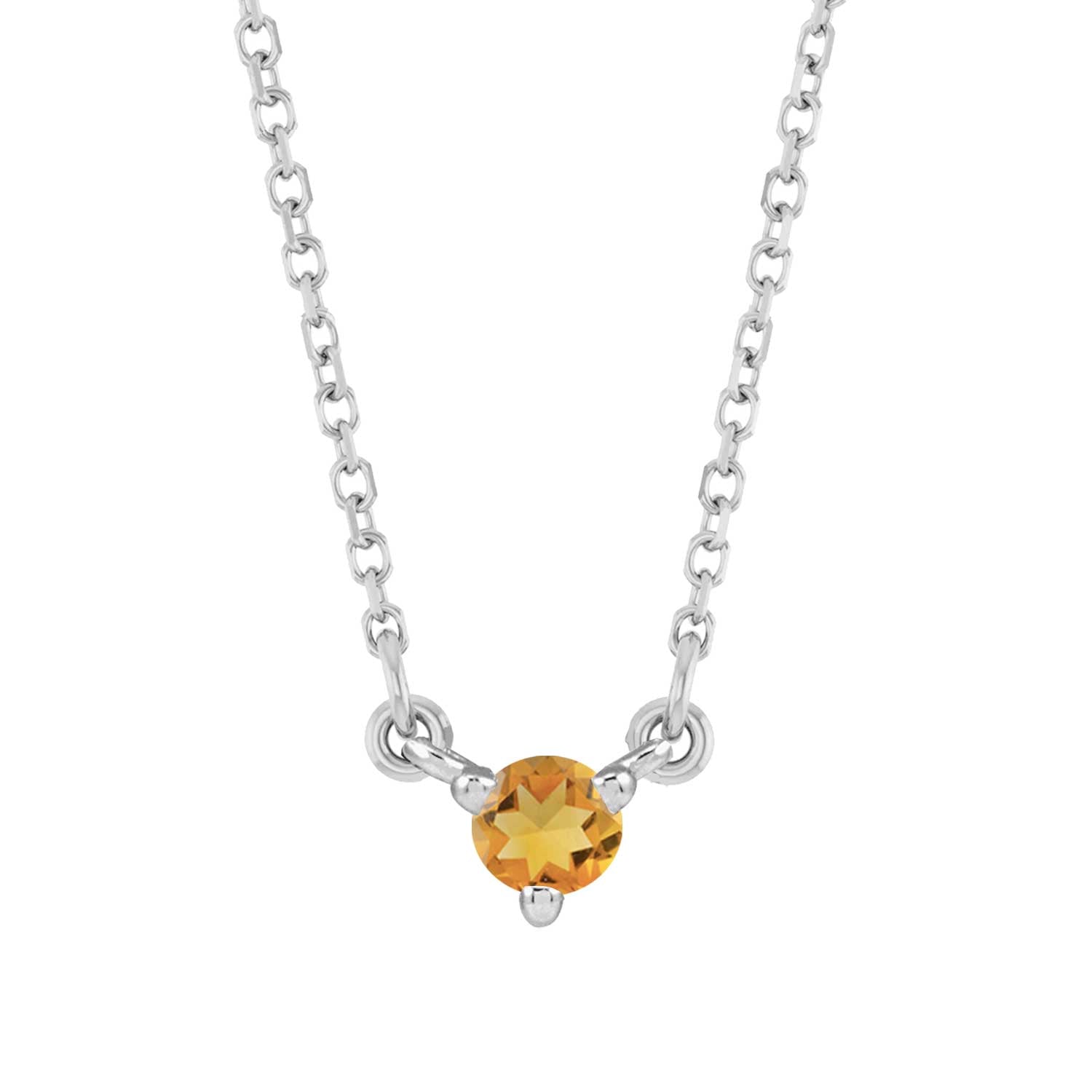 Minimalist 14K gold necklace with a small round citrine gemstone pendant. variant--14K-white-gold