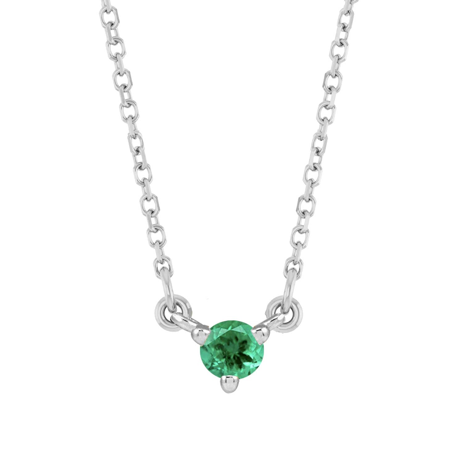 14K white gold-Emerald-Solitaire-Necklace-Lovely-Birthstone-Necklace