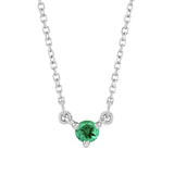 Minimalist 14K gold necklace with a small round emerald gemstone pendant. variant--14K-white-gold