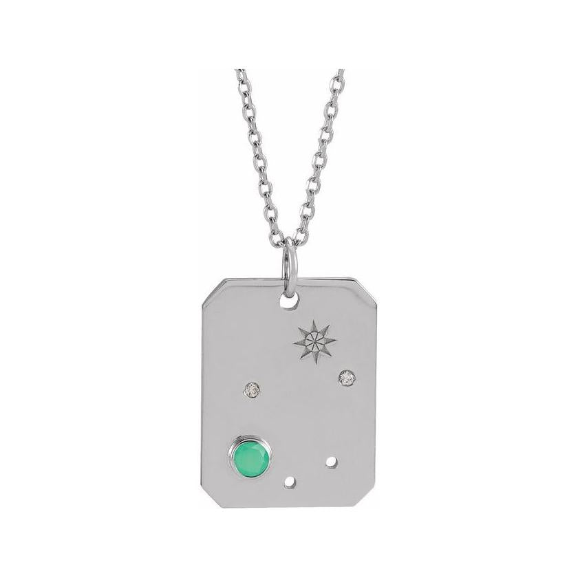 14K white gold Libra constellation necklace with diamonds and birthstone on gold chain(Sep-23---Oct-22) variant--Libra variant--14K-white-gold