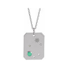 14K white gold Libra constellation necklace with diamonds and birthstone on gold chain