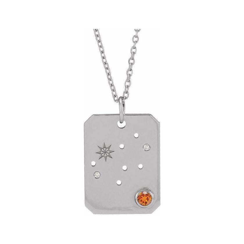 14K white gold Virgo constellation necklace with diamonds and birthstone on gold chain(Aug-23---Sep-22) variant--Virgo variant--14K-white-gold