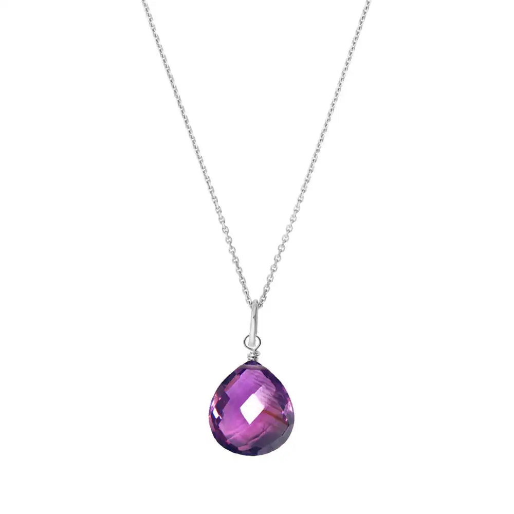 Modern amethyst necklace crafted in 14K white gold