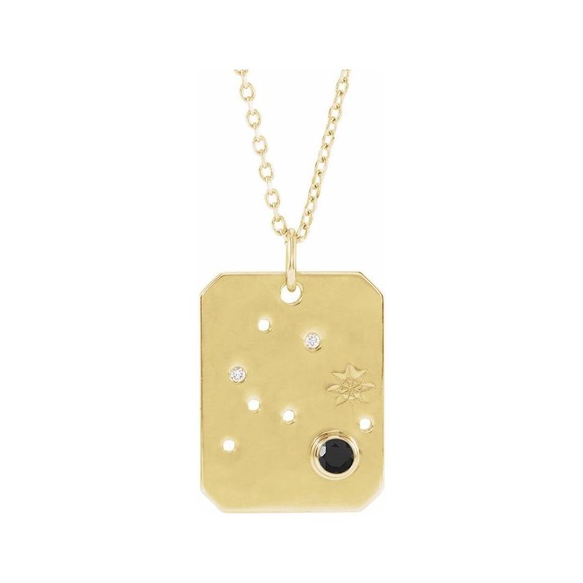 14K yellow gold Aquarius constellation necklace with diamonds and birthstone on gold chain(Jan-20---Feb-18) variant--Aquarius variant--14K-yellow-gold