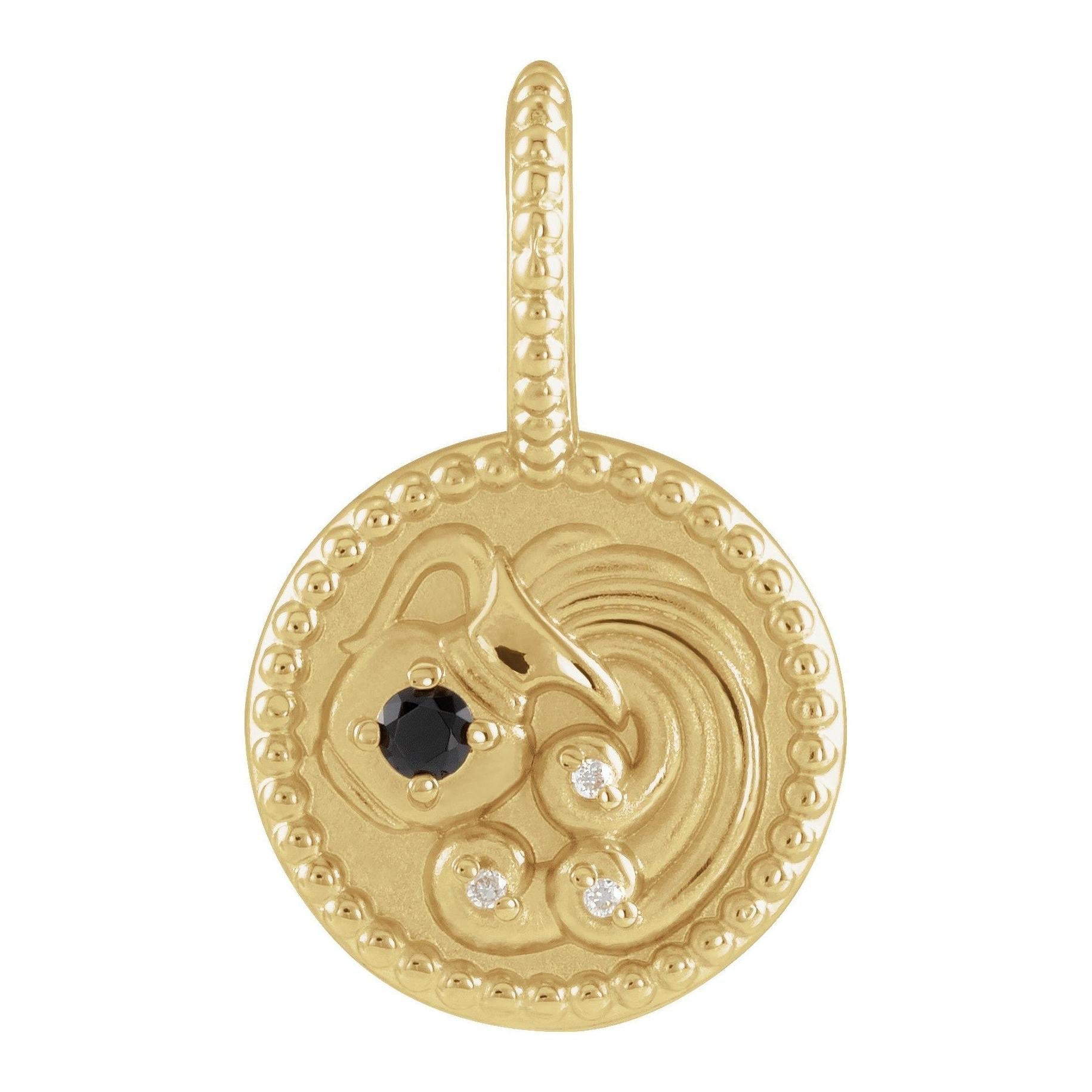 Hand-etched Aquarius star sign pendant in radiant 14K yellow gold finish.