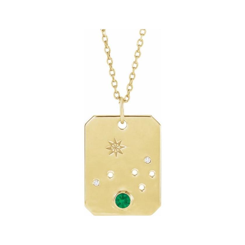 14K yellow gold Aries constellation necklace with diamonds and birthstone on gold chain(Mar-21---Apr-19) variant--Aries variant--14K-yellow-gold