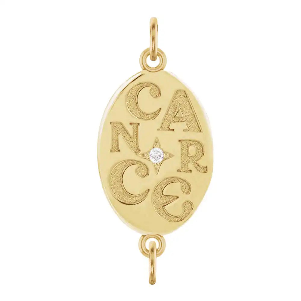 Handmade Cancer engraved zodiac charm link in 14K yellow gold with diamond accent