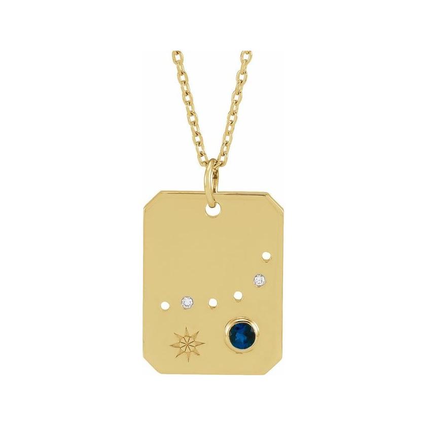 14K yellow gold Capricorn constellation necklace with diamonds and birthstone on gold chain(Dec-22---Jan-19) variant--Capricorn variant--14K-yellow-gold