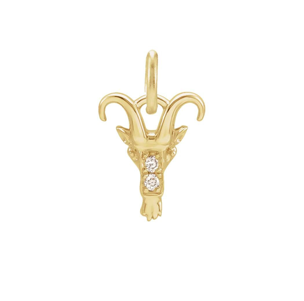Delicate Capricorn astrology charm featuring tiny diamonds and gold
