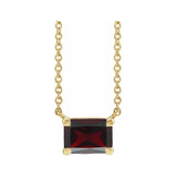 Emerald-cut garnet birthstone necklace set in 14K white gold with vertical minimalist pendant design variant--14K-yellow-gold