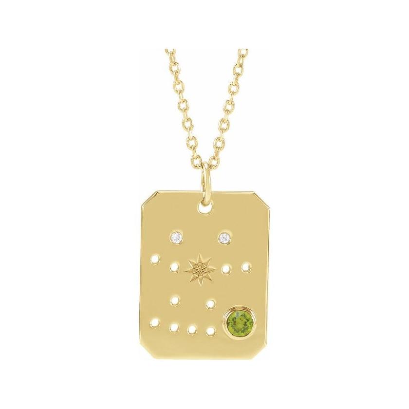 14K yellow gold Gemini constellation necklace with diamonds and birthstone on gold chain(May-21---Jun-20) variant--Gemini variant--14K-yellow-gold