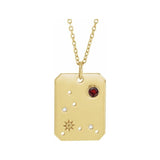 14K yellow gold Pisces constellation necklace with diamonds and birthstone on gold chain (Feb 19 - Mar 20)