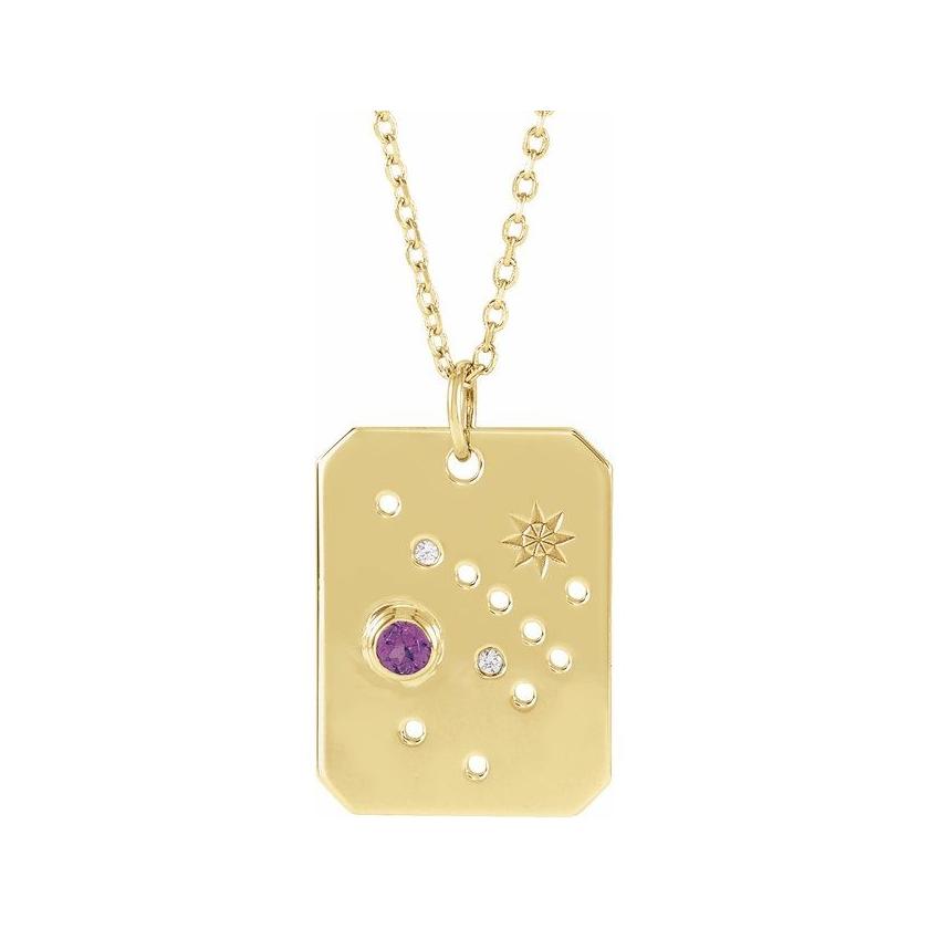 14K yellow gold Sagittarius constellation necklace with diamonds and birthstone on gold chain(Nov-22---Dec-21) variant--Sagittarius variant--14K-yellow-gold