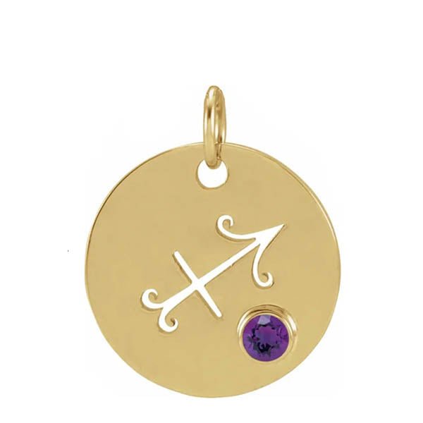 14K yellow gold Sagittarius Gemstone Zodiac Charm, Sagittarius gemstone charm, Sagittarius charm(Nov-22---Dec 21) variant--Sagittarius variant--14K-yellow-gold