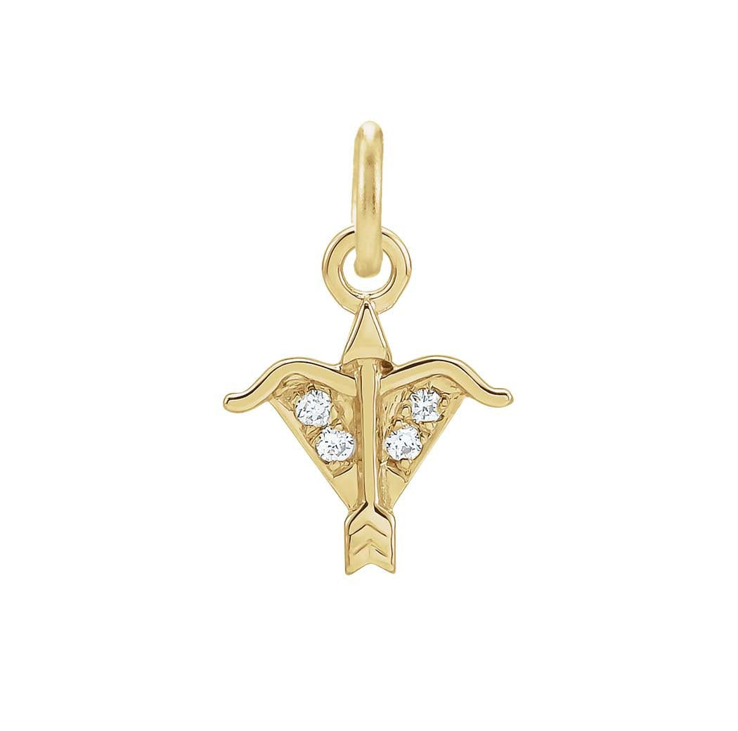 Delicate Sagittarius astrology charm featuring tiny diamonds and gold