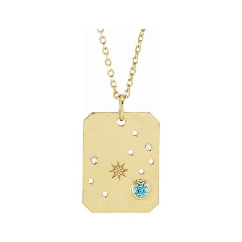 14K yellow gold Scorpio constellation necklace with diamonds and birthstone on gold chain(Oct-23---Nov-21) variant--Scorpio variant--14K-yellow-gold