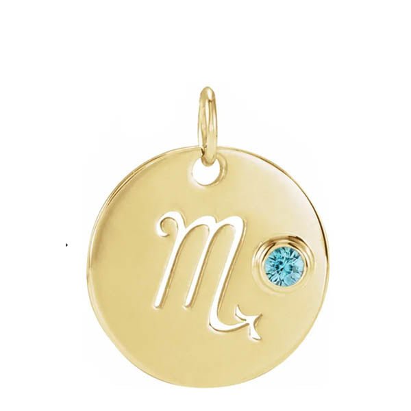 14K yellow gold Scorpio Gemstone Zodiac Charm, Scorpio gemstone charm, Scorpio charm(Oct-23---Nov-21) variant--Scorpio variant--14K-yellow-gold
