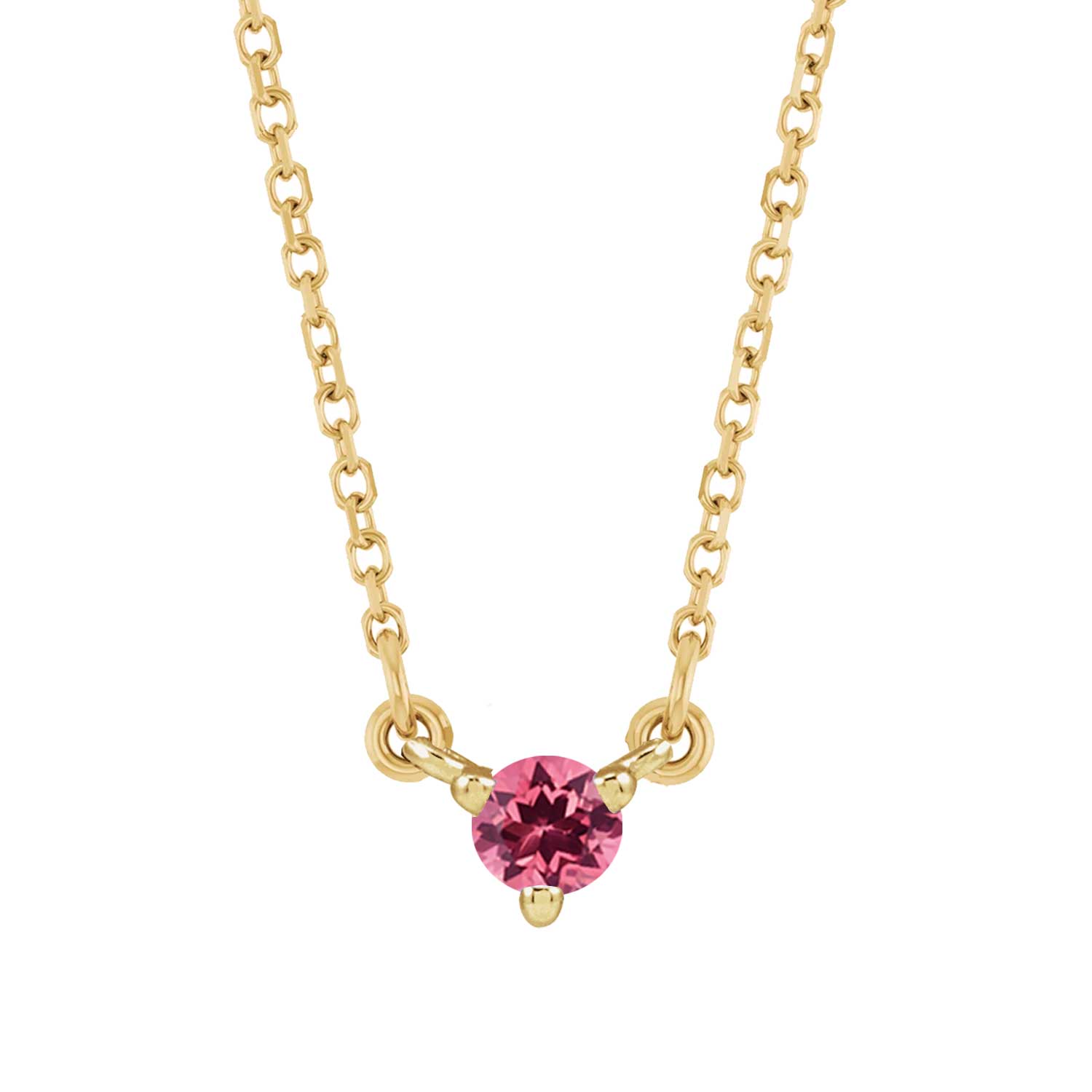 Minimalist 14K gold necklace with a small round tourmaline gemstone pendant.