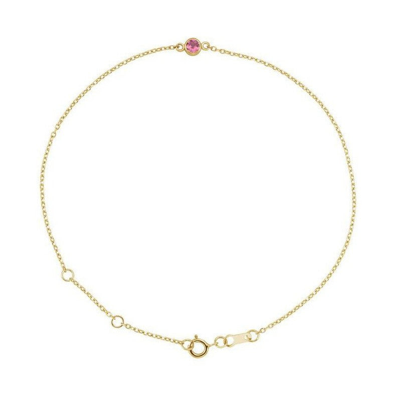 14K yellow gold Tourmaline bracelet featuring a bezel-set birthstone creating the most adorable birthstone bracelet