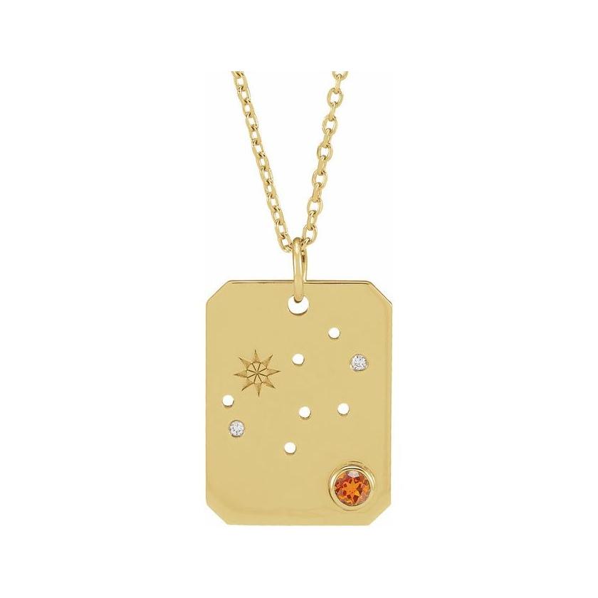 14K yellow gold Virgo constellation necklace with diamonds and birthstone on gold chain(Aug-23---Sep-22) variant--Virgo variant--14K-yellow-gold