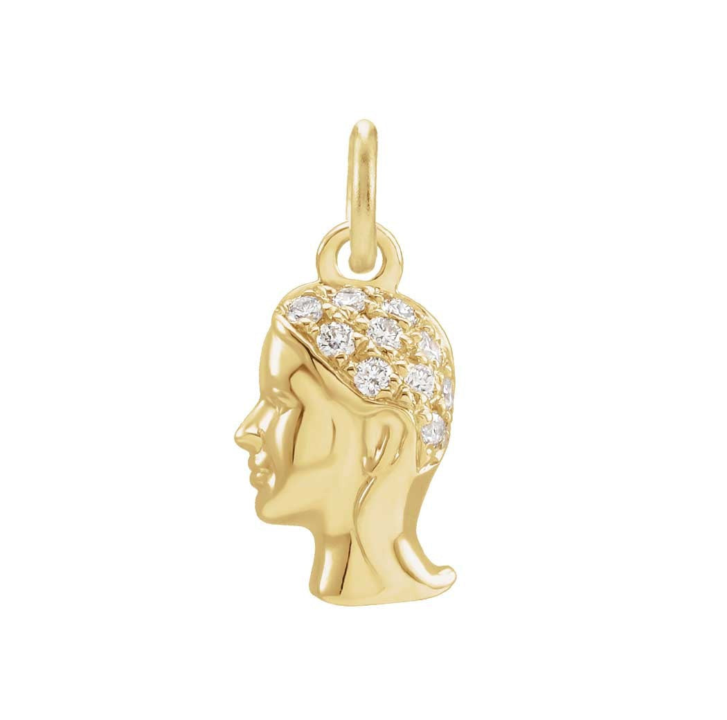 Delicate Virgo astrology charm featuring tiny diamonds and gold variant--14K-yellow-gold