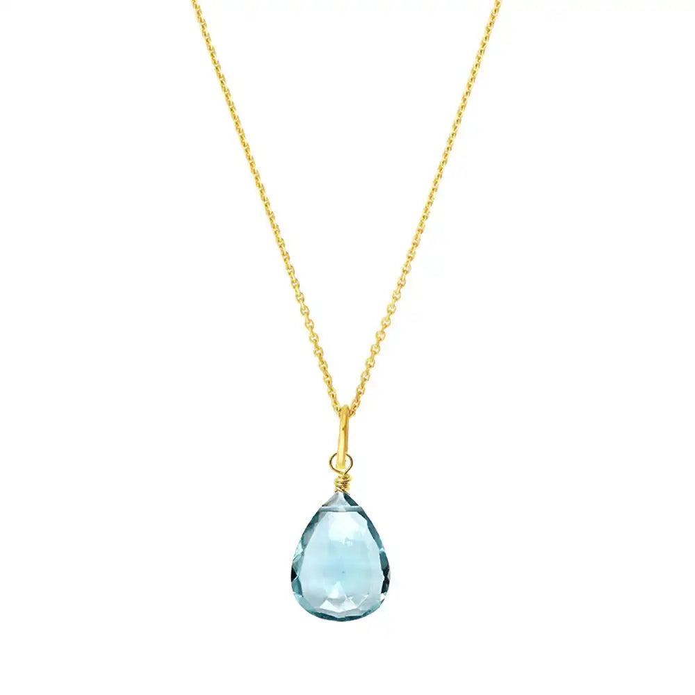 Aquamarine drop necklace in 14K gold, front view variant--14K-yellow-gold variant--Aquamarine