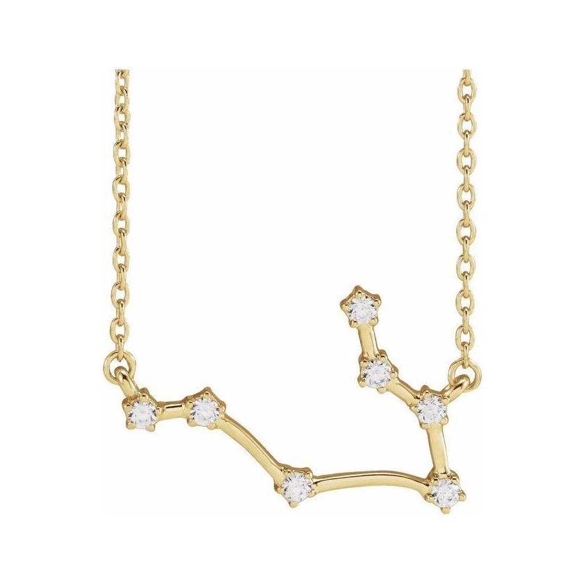 Minimalist Gemini necklace featuring pave diamond constellation in solid gold