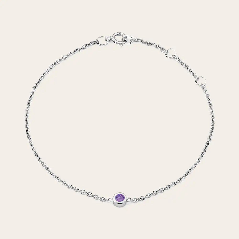 Bezel-set amethyst bracelet in 14K white gold on adjustable curb chain gold variant--14K-white-gold variant--Amethyst