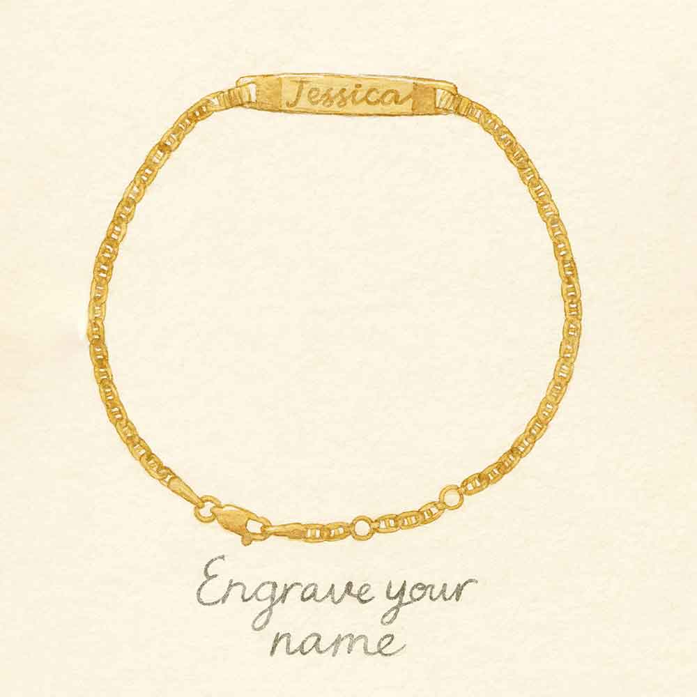 Gold engravable ID bracelet shown las an illustration