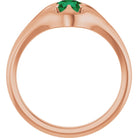 Emerald belcher-set cocktail ring in 14K rose gold, handmade with recycled gold and eco-friendly gemstones.