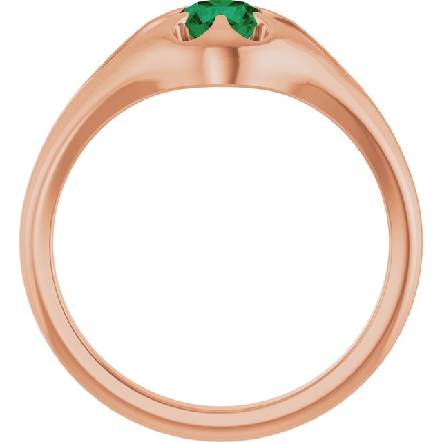 Emerald belcher-set cocktail ring in 14K rose gold, handmade with recycled gold and eco-friendly gemstones.