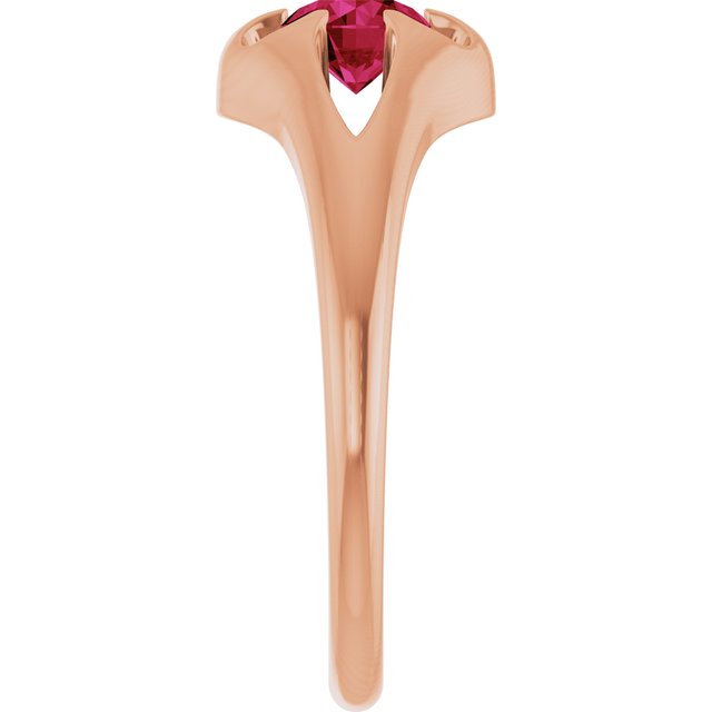 Ruby belcher-set cocktail ring in 14K rose gold, handmade with recycled gold and eco-friendly gemstones.